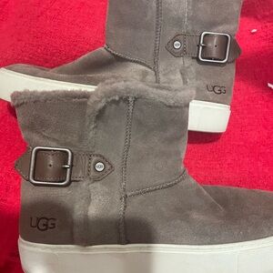 UGG Gray Suede Boots with Buckle Detail